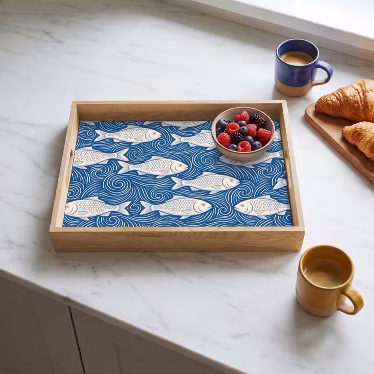 Dienblad - Vis - Water - Patroon - Grafisch - Blauw — 4
