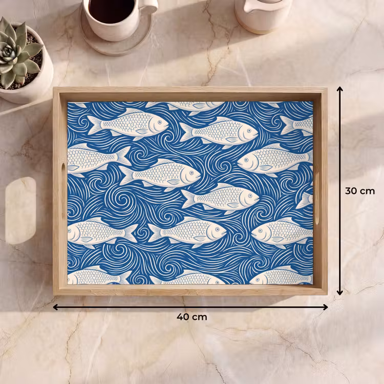 Dienblad - Vis - Water - Patroon - Grafisch - Blauw — 9