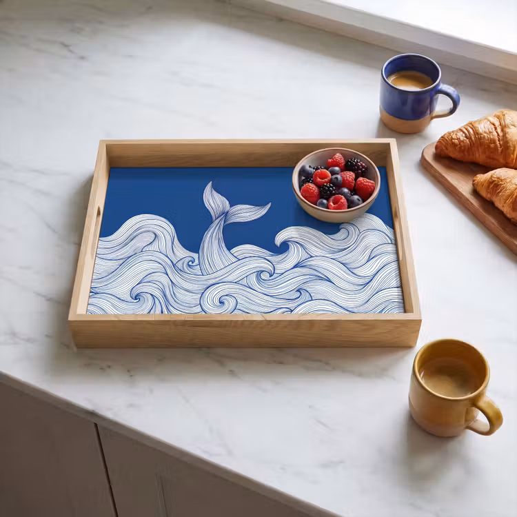 Dienblad - Walvis - Staart - Golven - Lijntekening - Blauw — 4