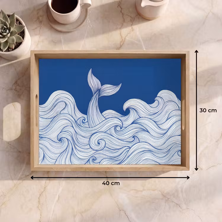 Dienblad - Walvis - Staart - Golven - Lijntekening - Blauw — 9