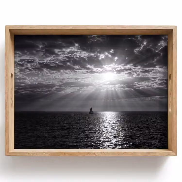 Dienblad - Water - Boot - Lucht - Natuur - Zwart-wit — 1