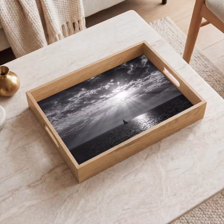 Dienblad - Water - Boot - Lucht - Natuur - Zwart-wit — 2