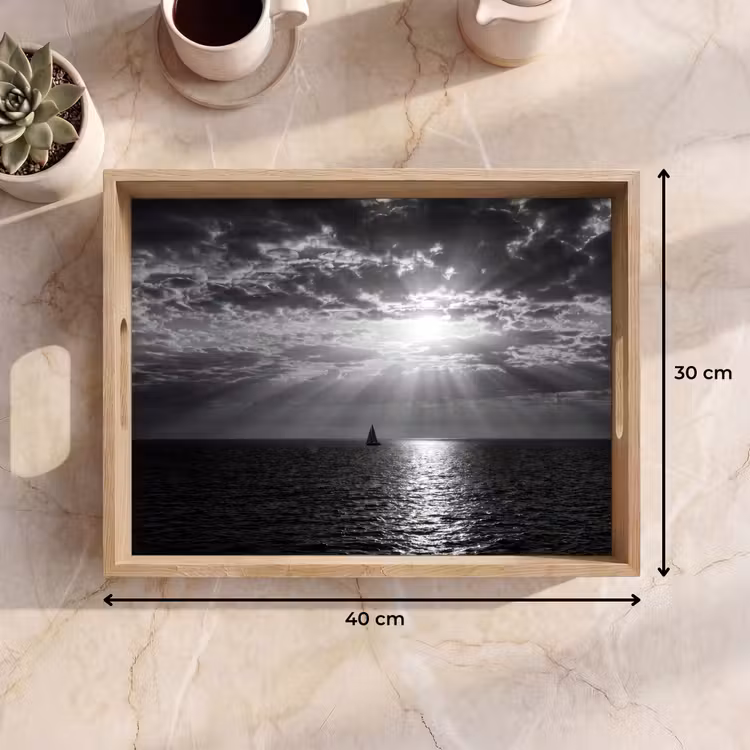 Dienblad - Water - Boot - Lucht - Natuur - Zwart-wit — 9