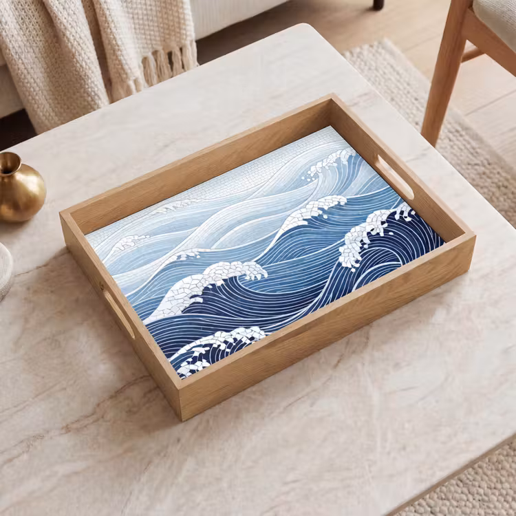 Dienblad - Water - Mozaïek - Landschap - Modern - Blauw — 2