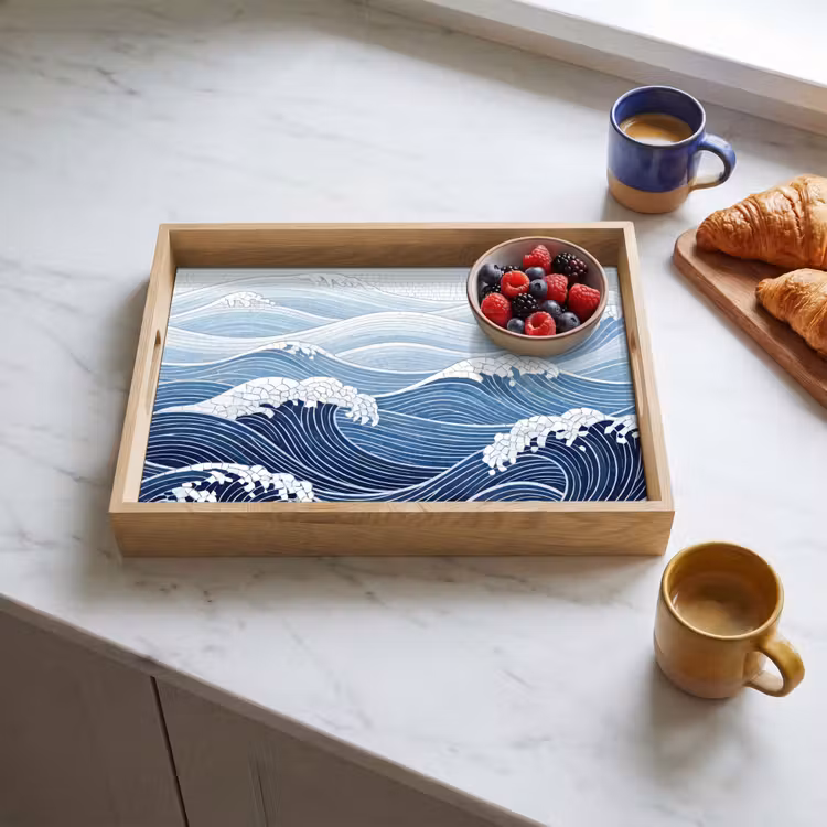 Dienblad - Water - Mozaïek - Landschap - Modern - Blauw — 4