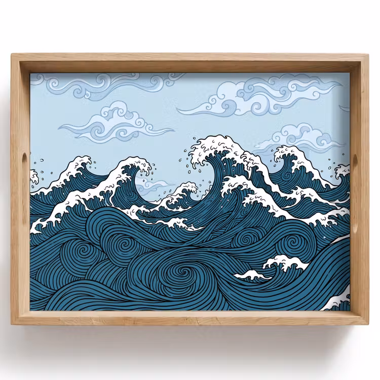 Dienblad - Zee - Golven - Japans - Natuur - Blauw — 1