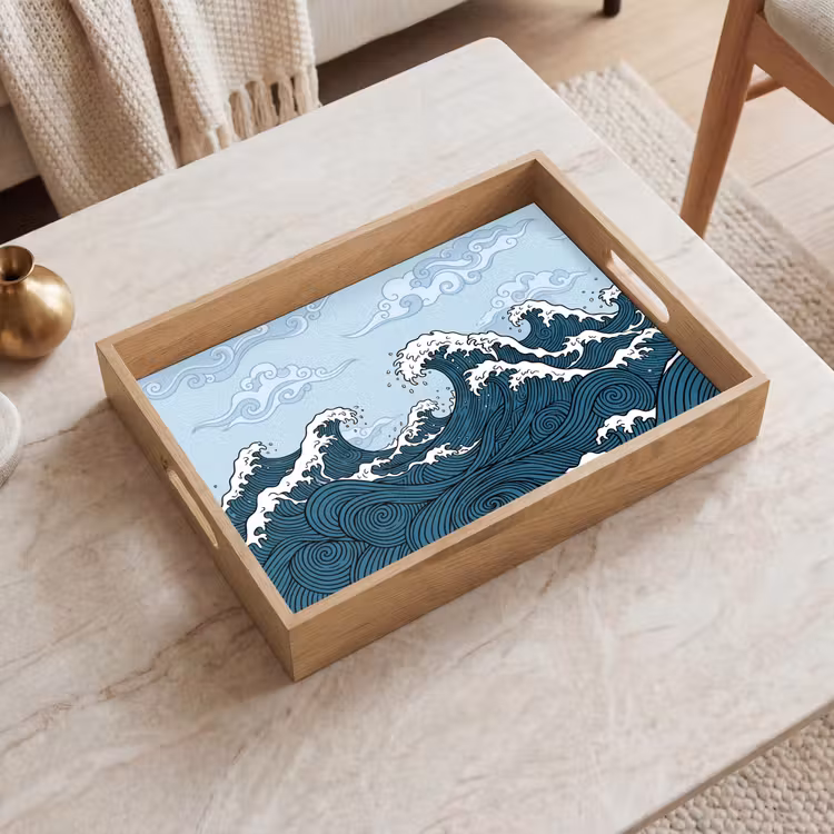 Dienblad - Zee - Golven - Japans - Natuur - Blauw — 2