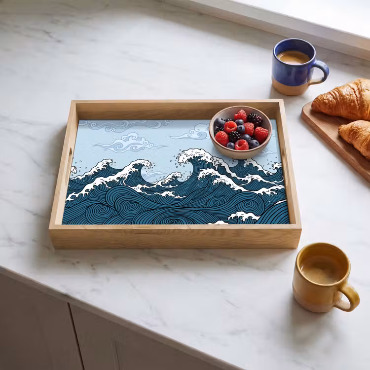 Dienblad - Zee - Golven - Japans - Natuur - Blauw — 4