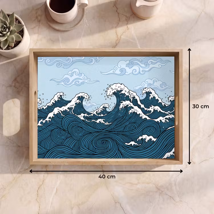 Dienblad - Zee - Golven - Japans - Natuur - Blauw — 9