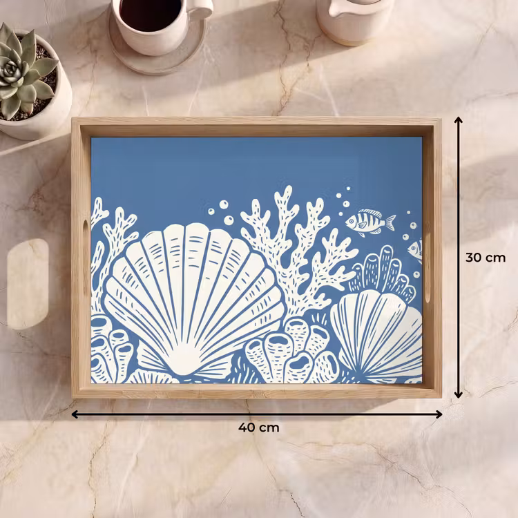 Dienblad - Zeeleven - Koraal - Schelp - Vis - Illustratie - Onderwater — 9