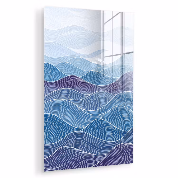 Glas schilderij - Abstract - Golven - Patroon - Blauw - Modern — 1