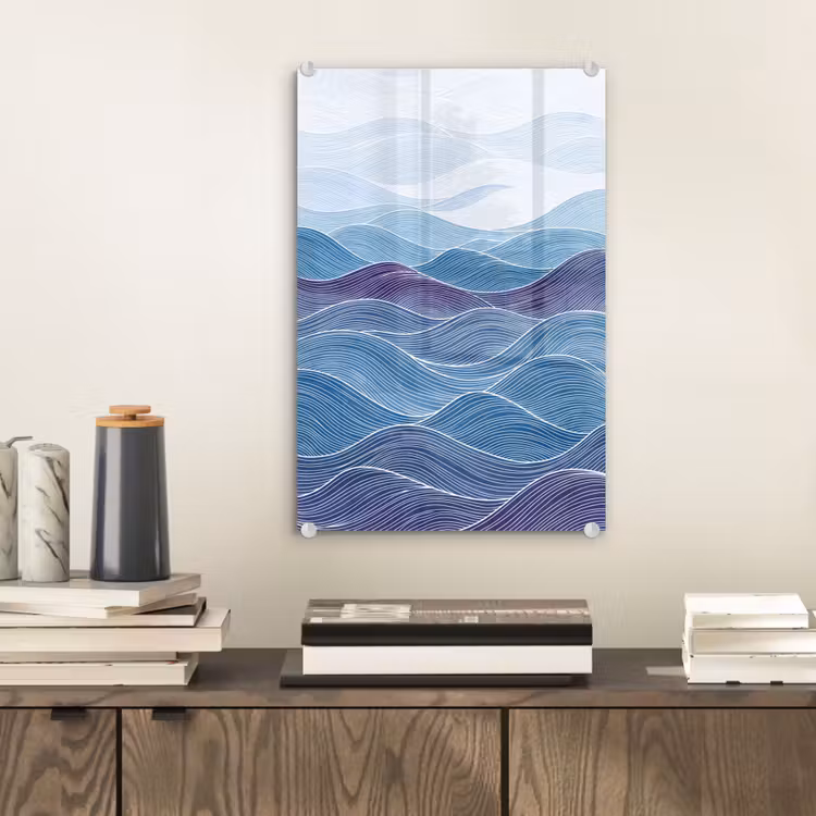 Glas schilderij - Abstract - Golven - Patroon - Blauw - Modern — 2