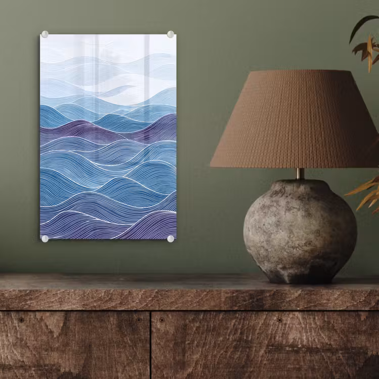Glas schilderij - Abstract - Golven - Patroon - Blauw - Modern — 4