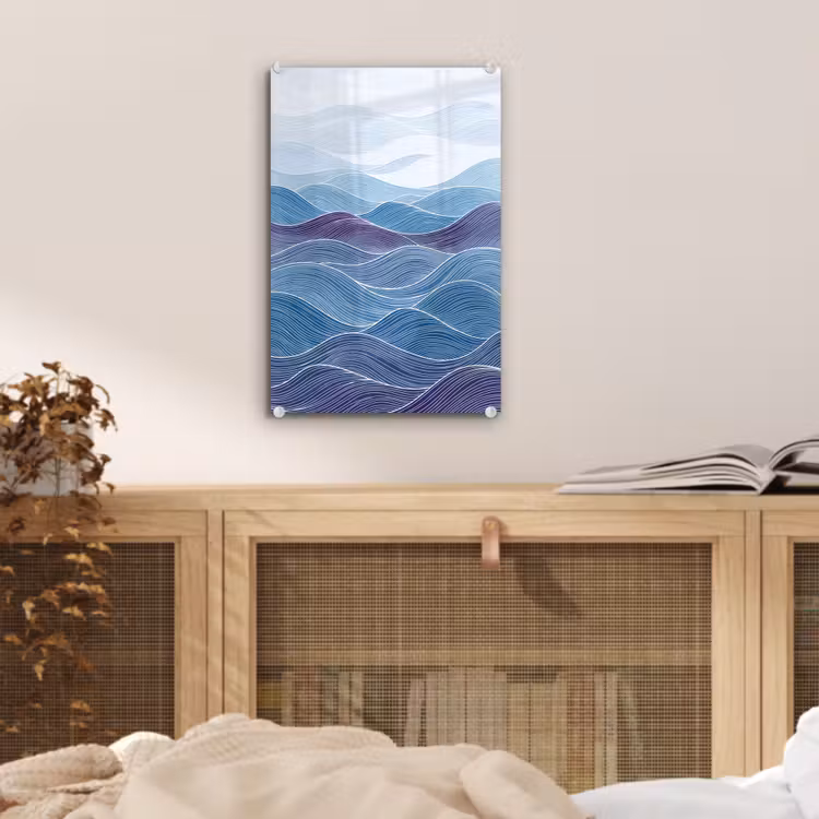 Glas schilderij - Abstract - Golven - Patroon - Blauw - Modern — 5
