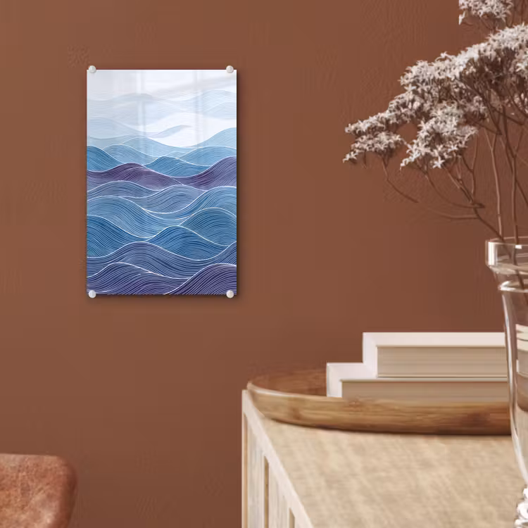 Glas schilderij - Abstract - Golven - Patroon - Blauw - Modern — 6