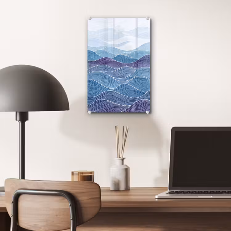 Glas schilderij - Abstract - Golven - Patroon - Blauw - Modern — 7