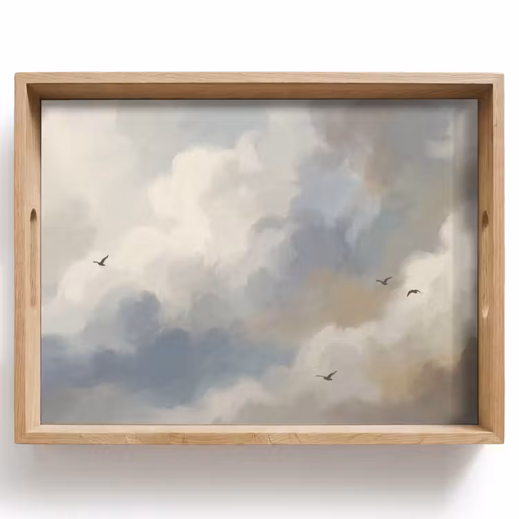 Dienblad - Vogel - Wolken - Natuur - Modern - Grijs — 1