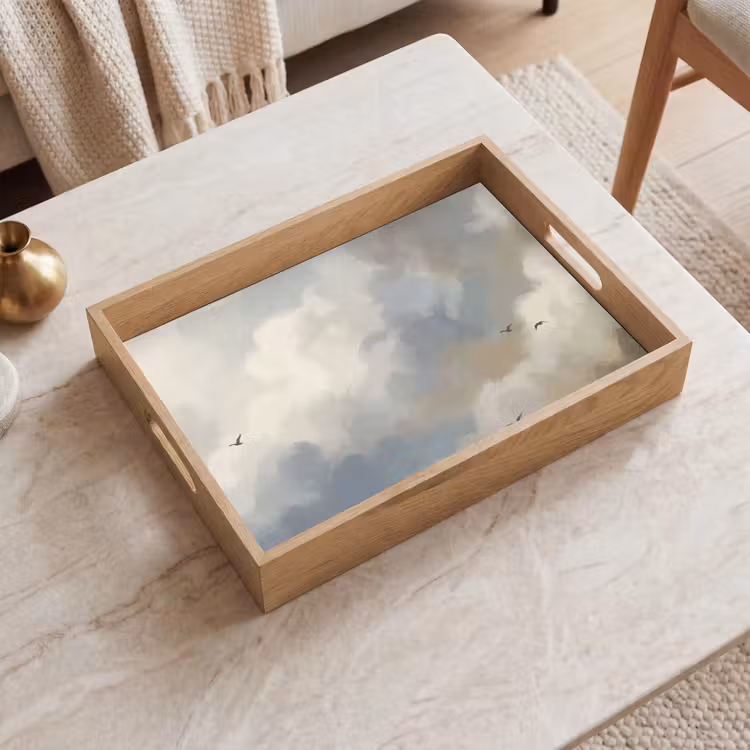 Dienblad - Vogel - Wolken - Natuur - Modern - Grijs — 2