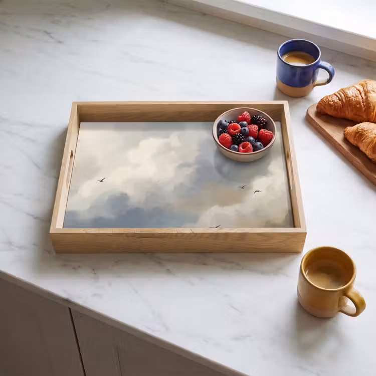 Dienblad - Vogel - Wolken - Natuur - Modern - Grijs — 4
