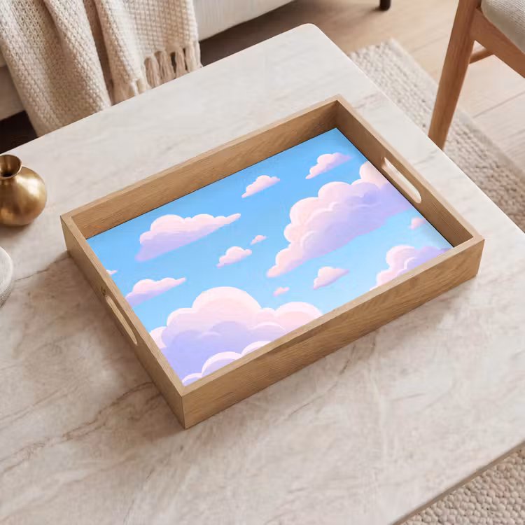 Dienblad - Wolken - Roze - Blauw - Natuur - Modern — 2