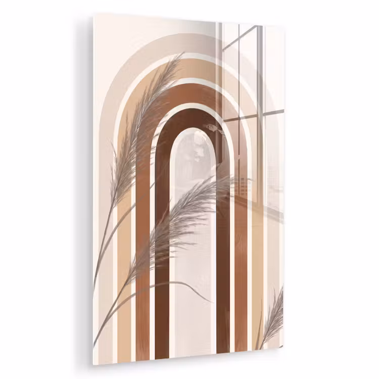 Glas schilderij - Abstract - Bogen - Plant - Boho - Beige — 1