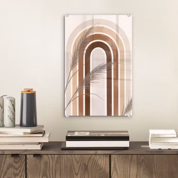Glas schilderij - Abstract - Bogen - Plant - Boho - Beige — 2