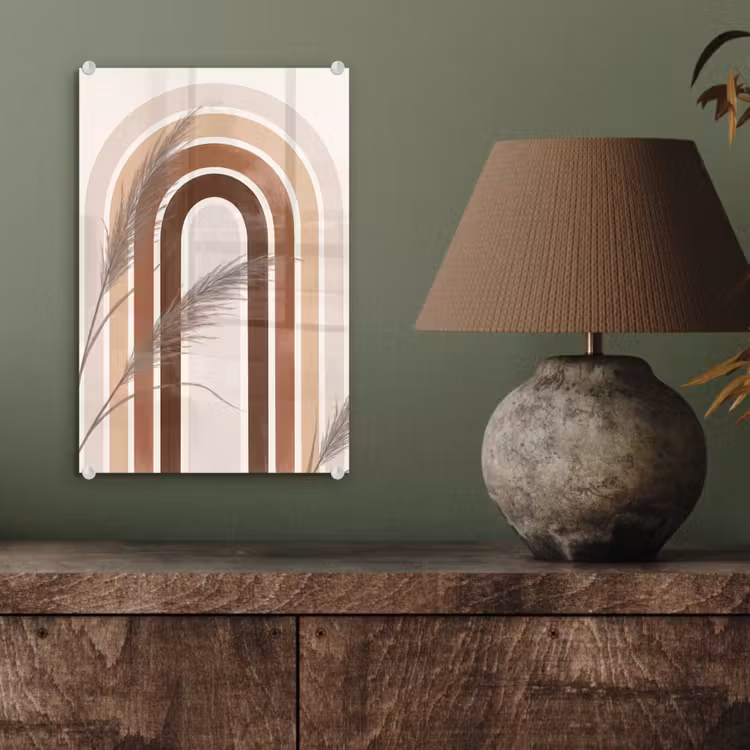 Glas schilderij - Abstract - Bogen - Plant - Boho - Beige — 4
