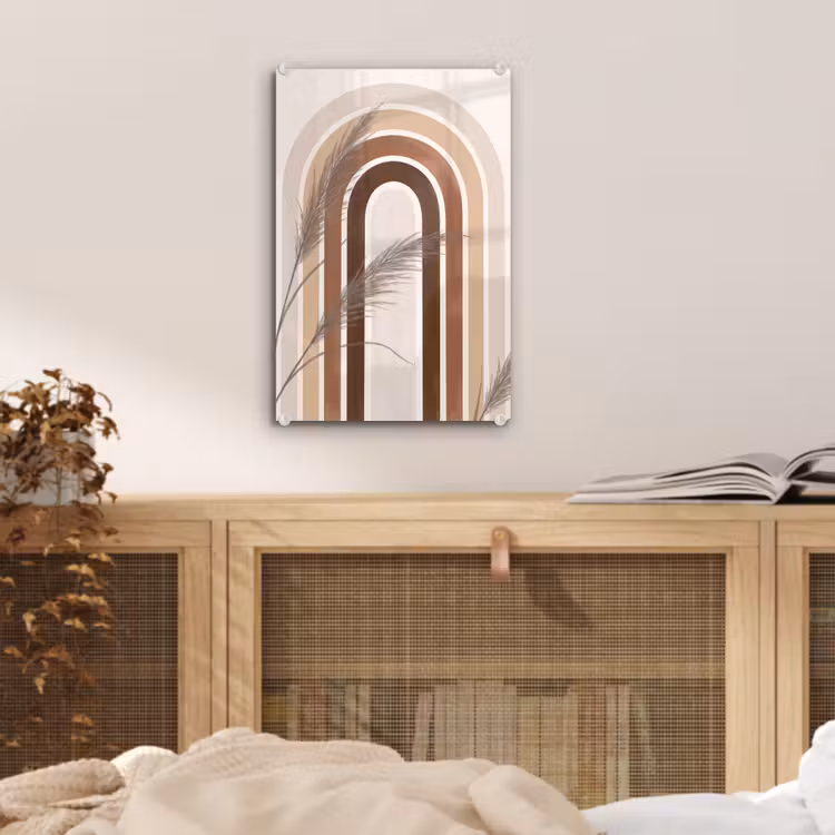 Glas schilderij - Abstract - Bogen - Plant - Boho - Beige — 5