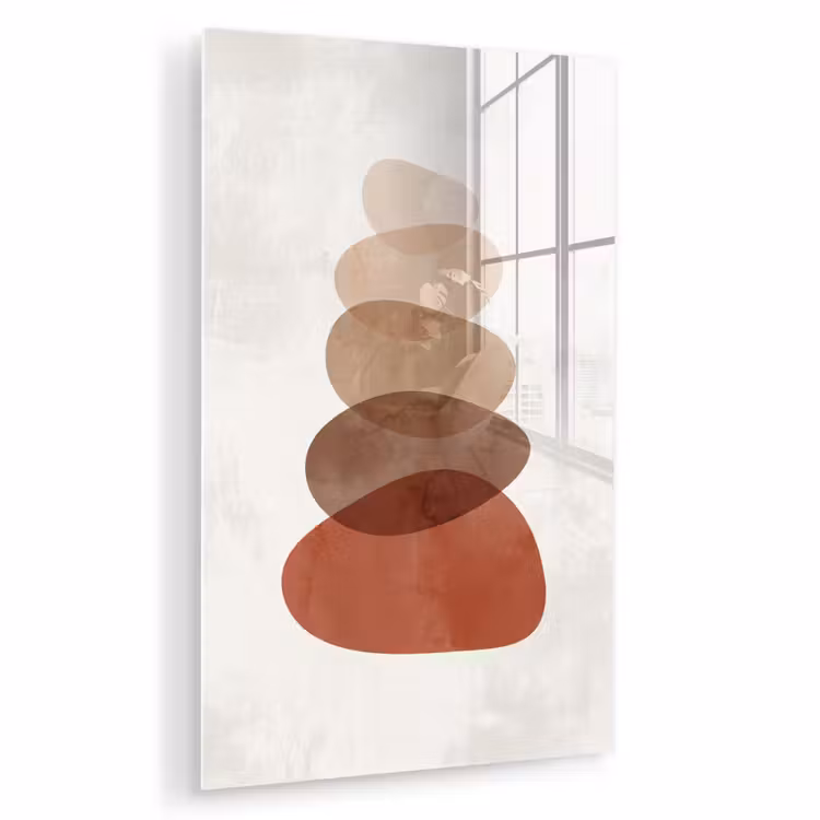 Glas schilderij - Abstractie - Gestapeld - Balans - Modern - Aardetinten — 1