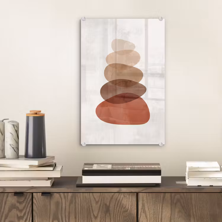 Glas schilderij - Abstractie - Gestapeld - Balans - Modern - Aardetinten — 2