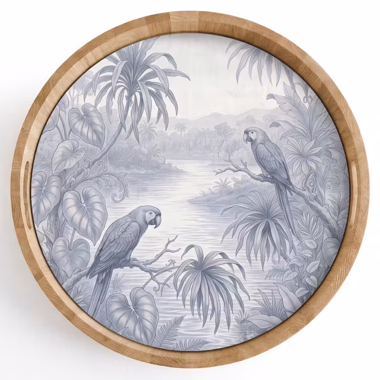 Dienblad - Vogel - Rivier - Tropisch - Illustratie - Blauw — 1