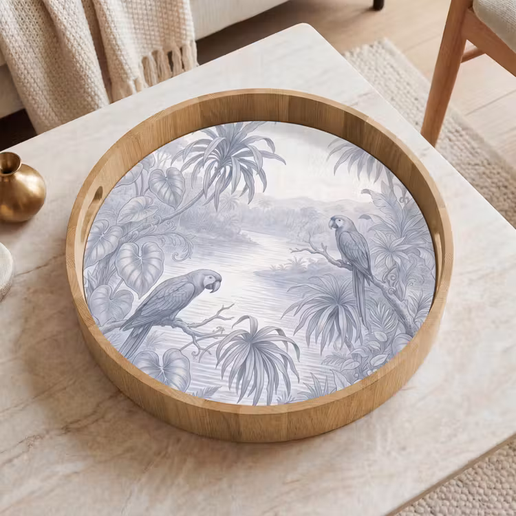 Dienblad - Vogel - Rivier - Tropisch - Illustratie - Blauw — 2