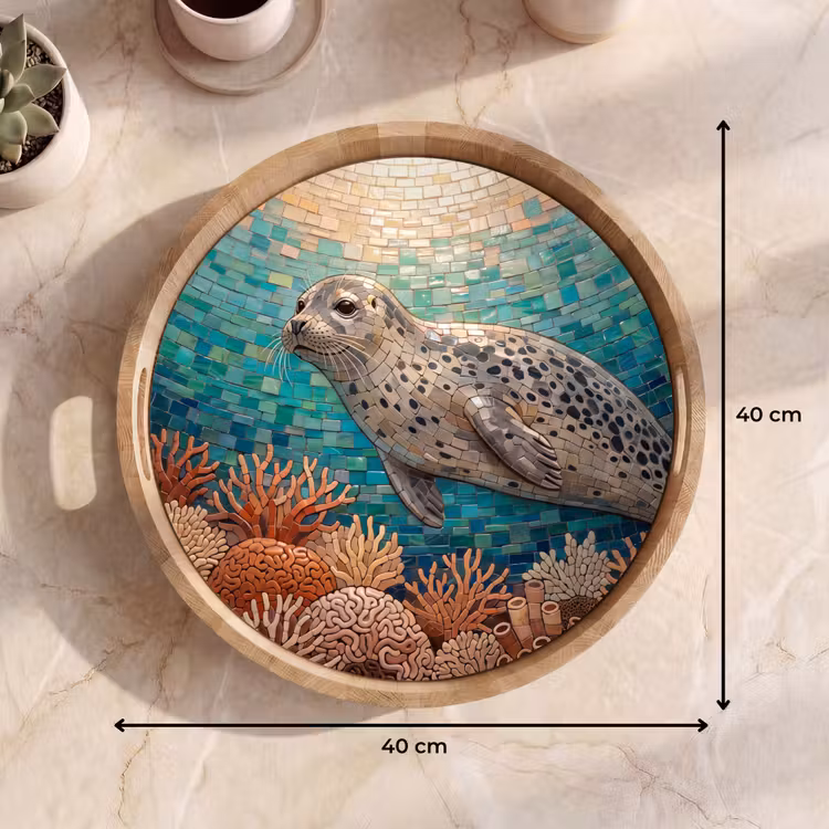 Dienblad - Zeehond - Mozaïek - Onderwater - Dieren - Blauw — 9
