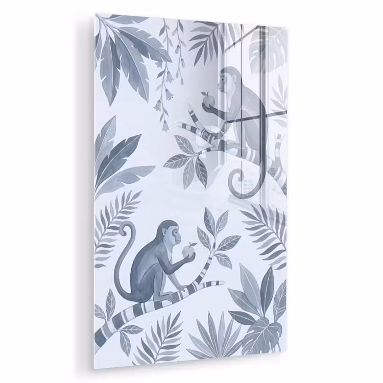 Glas schilderij - Aap - Boom - Bladeren - Jungle - Illustratie — 1