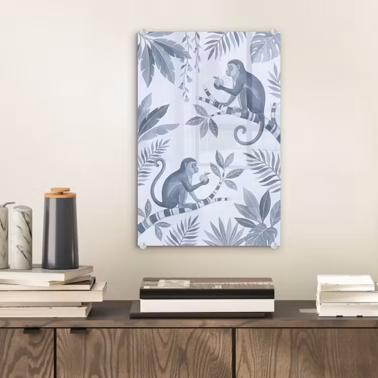 Glas schilderij - Aap - Boom - Bladeren - Jungle - Illustratie — 2