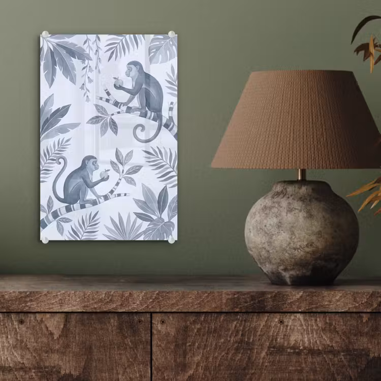 Glas schilderij - Aap - Boom - Bladeren - Jungle - Illustratie — 4