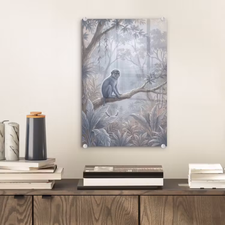 Glas schilderij - Aap - Boom - Jungle - Natuur - Grijs — 2