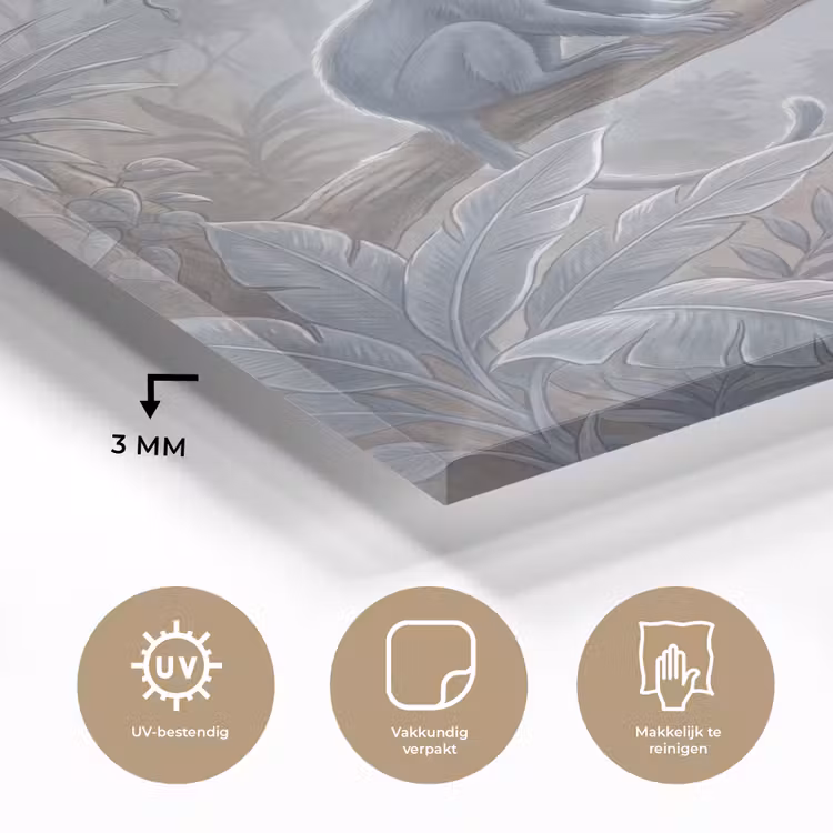 Glas schilderij - Aap - Boom - Jungle - Natuur - Grijs — 3