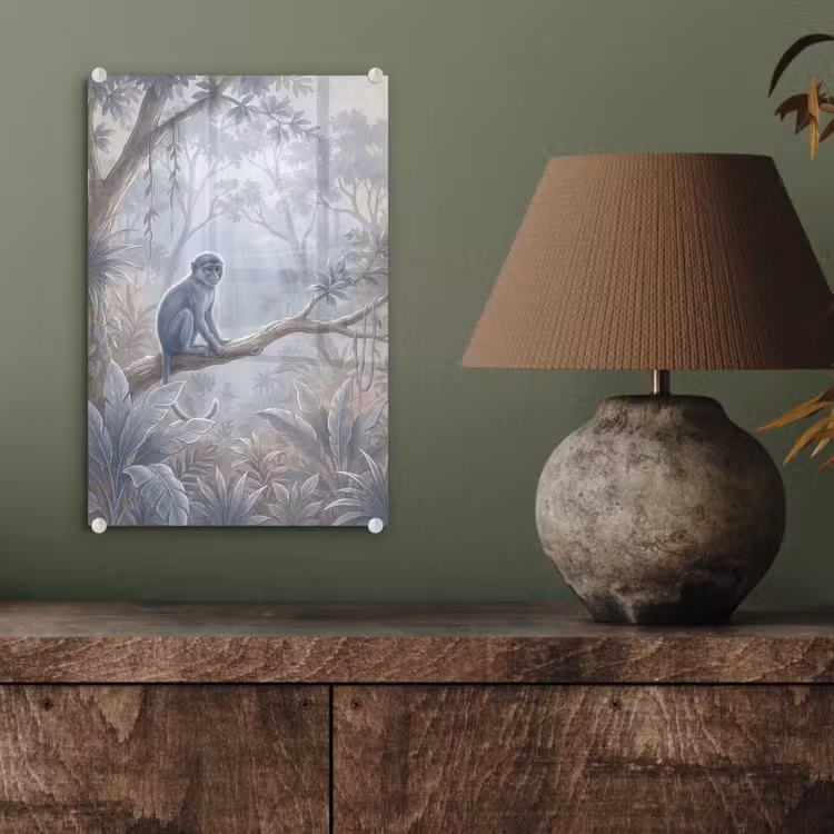Glas schilderij - Aap - Boom - Jungle - Natuur - Grijs — 4