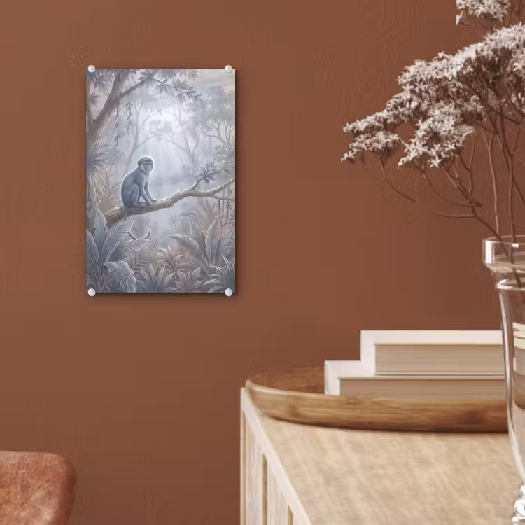 Glas schilderij - Aap - Boom - Jungle - Natuur - Grijs — 6