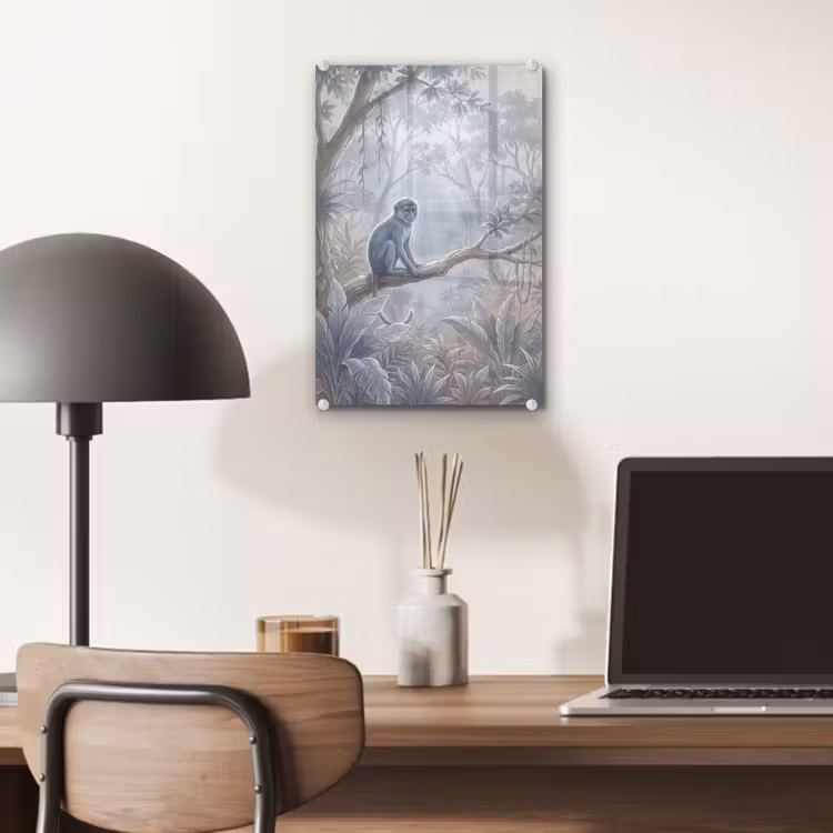 Glas schilderij - Aap - Boom - Jungle - Natuur - Grijs — 7