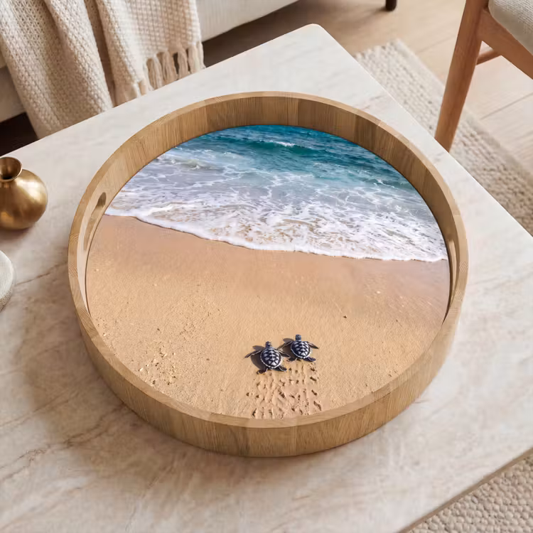 Dienblad - Schildpad - Jong - Strand - Oceaan - Blauw — 2
