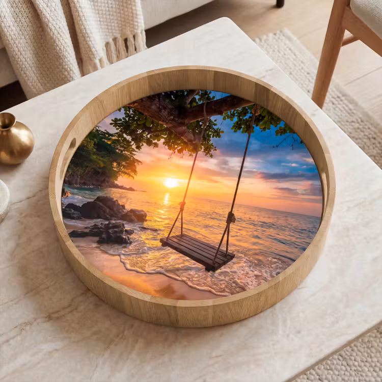 Dienblad - Schommel - Strand - Zonsondergang - Natuur - Oranje — 2