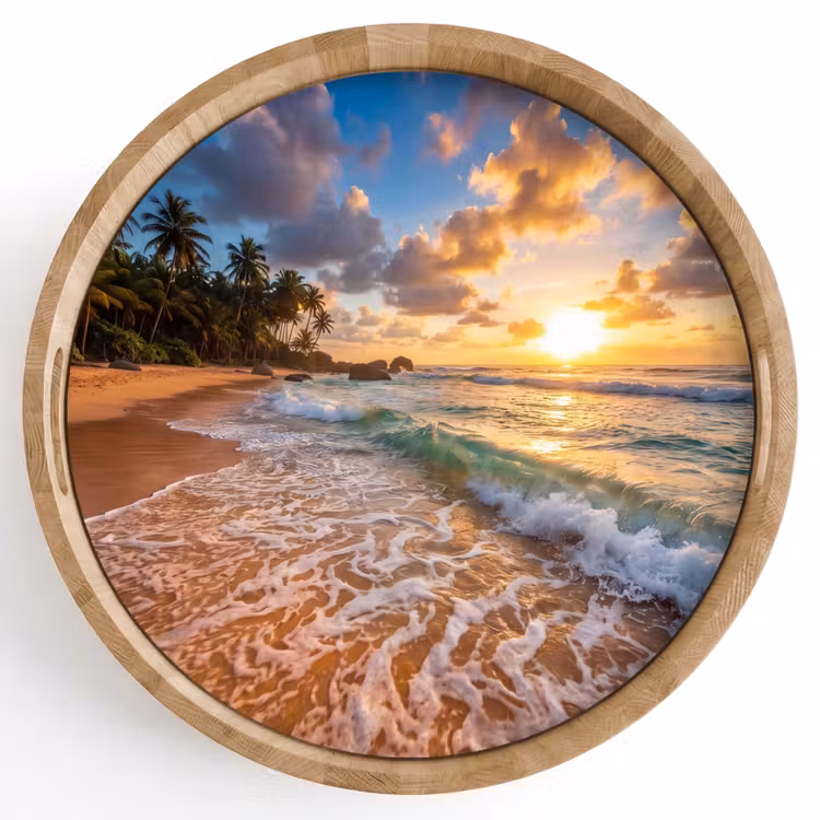Dienblad - Strand - Zonsondergang - Golven - Natuur - Goud — 1