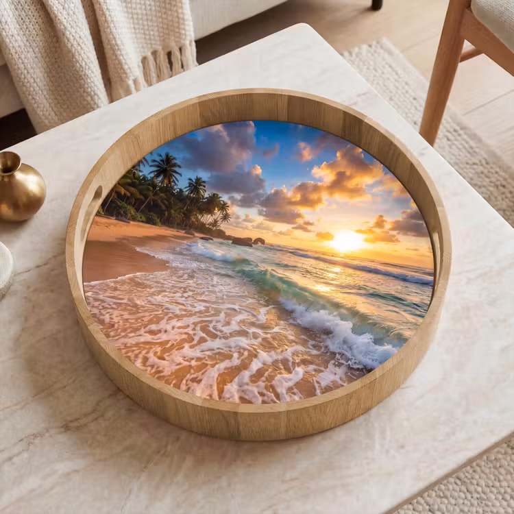 Dienblad - Strand - Zonsondergang - Golven - Natuur - Goud — 2