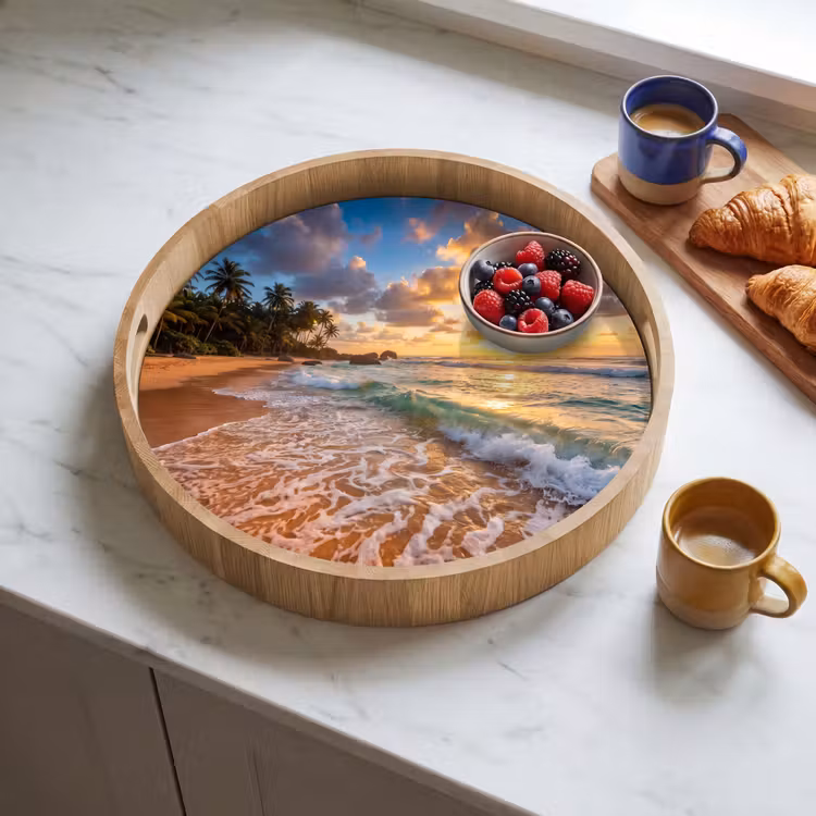 Dienblad - Strand - Zonsondergang - Golven - Natuur - Goud — 4