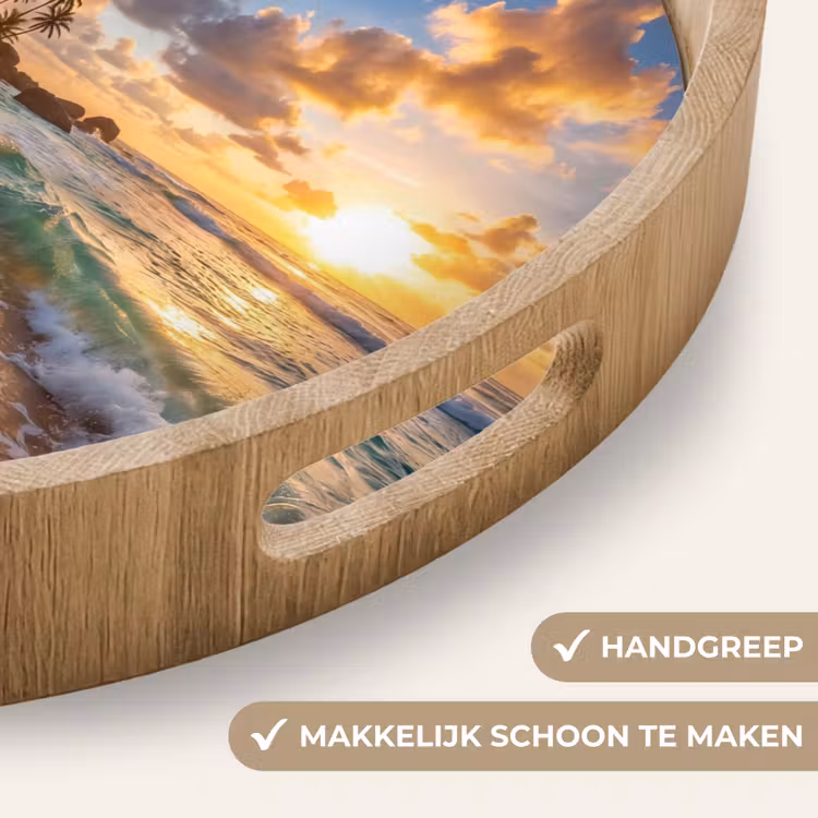 Dienblad - Strand - Zonsondergang - Golven - Natuur - Goud — 5