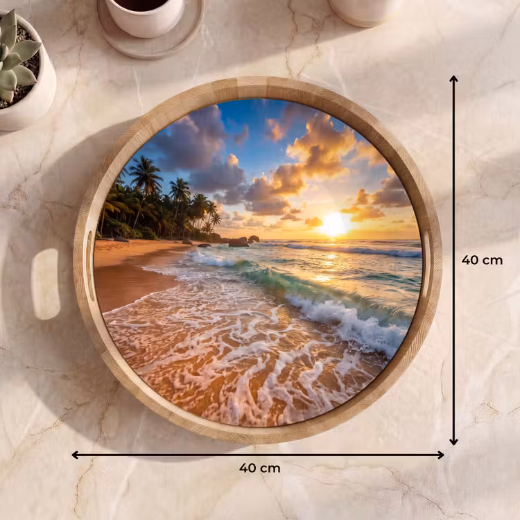 Dienblad - Strand - Zonsondergang - Golven - Natuur - Goud — 9