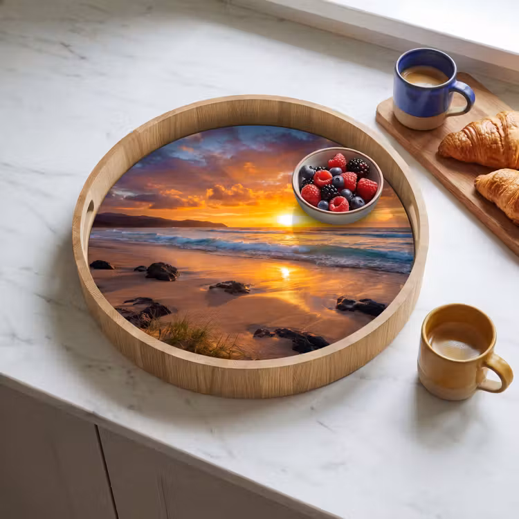 Dienblad - Strand - Zonsondergang - Golven - Natuur - Oranje — 4