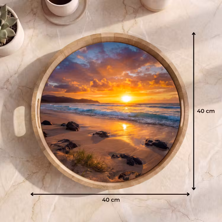 Dienblad - Strand - Zonsondergang - Golven - Natuur - Oranje — 9